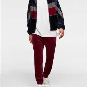 ZARA MEN Burgundy Velour Joggers